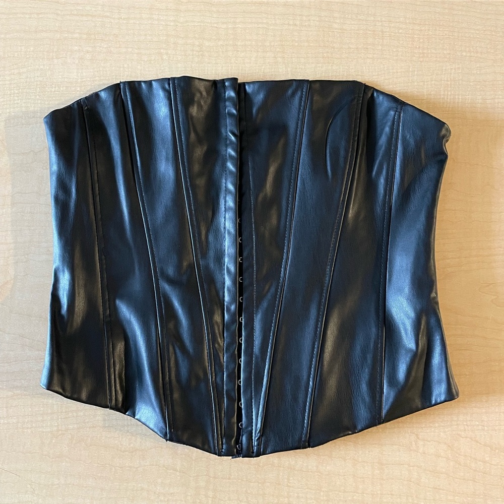 ZARA black faux leather corset, women’s large